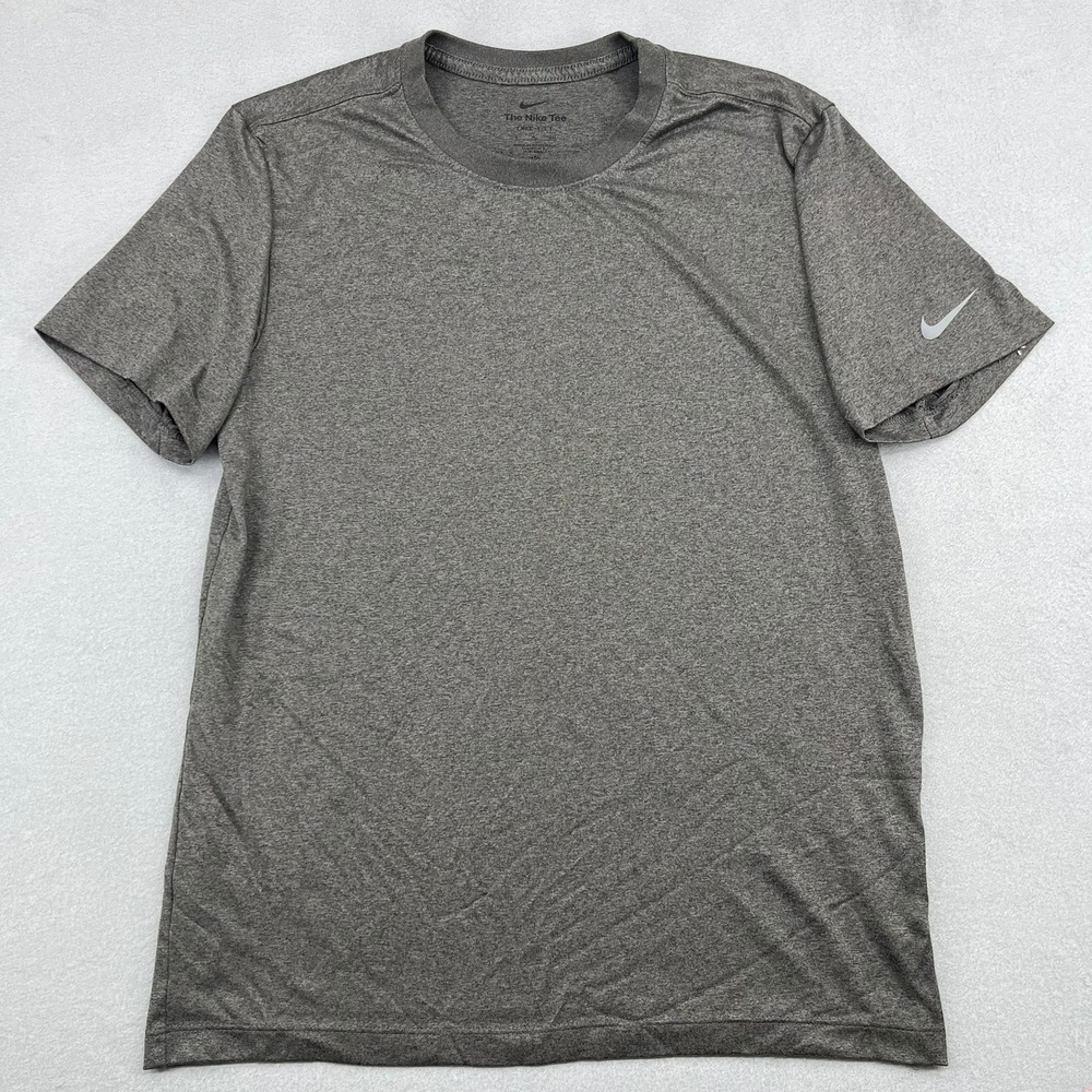 Nike Mens Dri-FIT Heathered Gray Short Sleeve Training T-Shirt Swoosh Logo Small